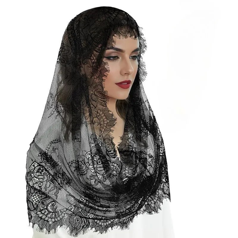 Black and White Monochrome Eyelash Round Veil Western Wedding Popular Lace Breathable Veil for Women