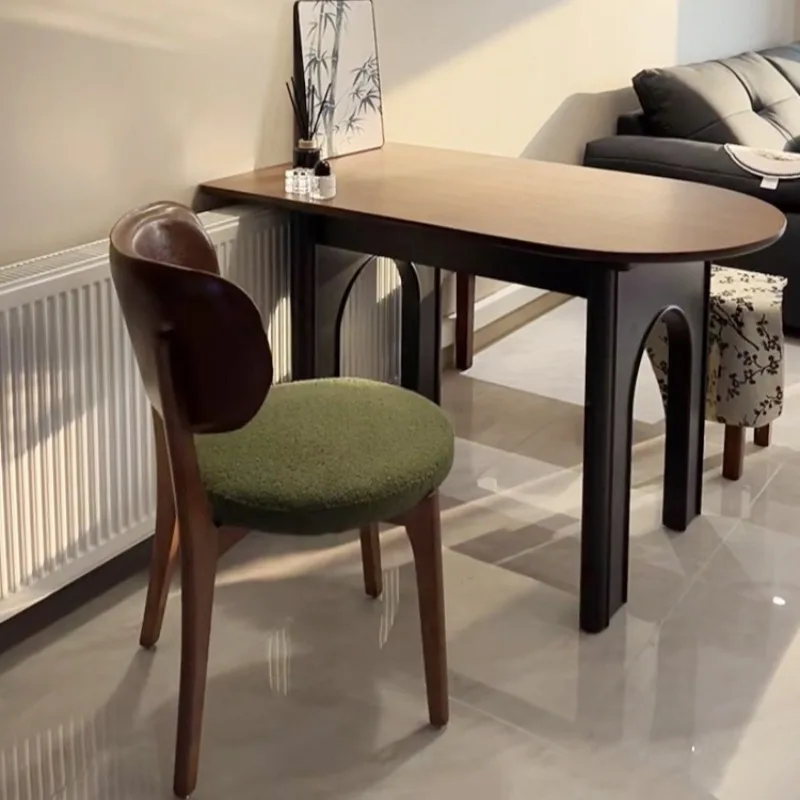Solid Wood Dining Chair, Mid-Century Modern Upholstered Back Chair for Dining Room, Wax Leather & Lambswool Seat for Home
