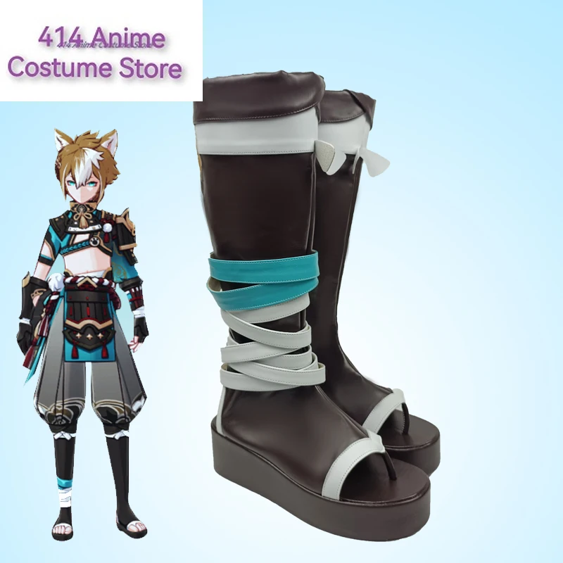 Jeu Genshin Impact Gorou Cosplay Chaussures, Bottes Hautes, Noir, Femmes et Hommes, Halloween