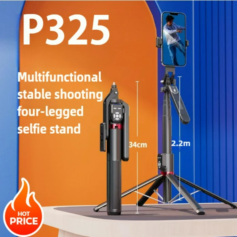 

P325 Dual Remote Selfie Stick 2.2M Extended Mobile Phone Quadpod Wireless Bluetooth Selfie Stick Handheld Stabilizer Bracket