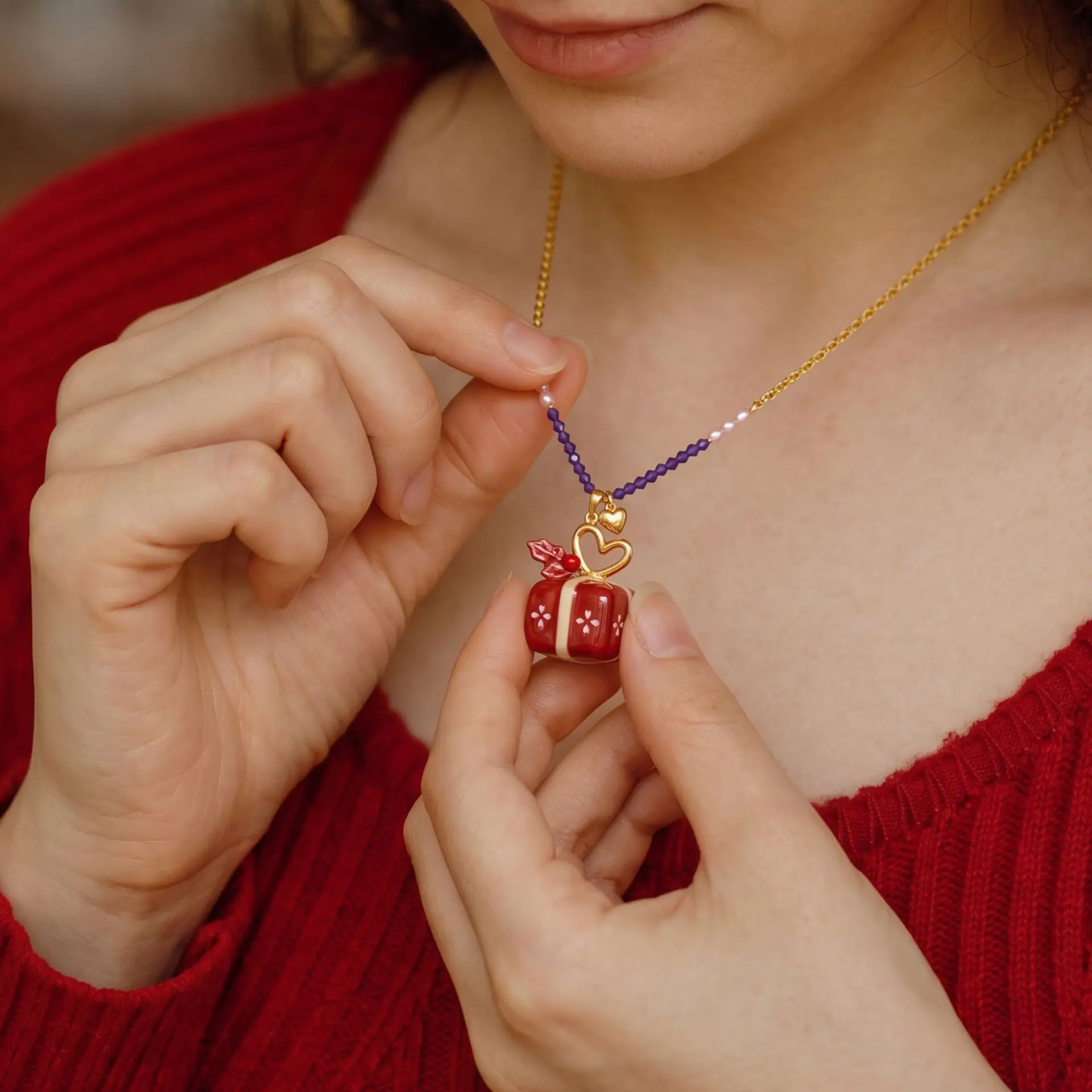 2026 New Christmas Pendant Necklace for Women Girls Santa Claus Gingerbread Man Socks Christmas Tree Necklace Holiday Gift
