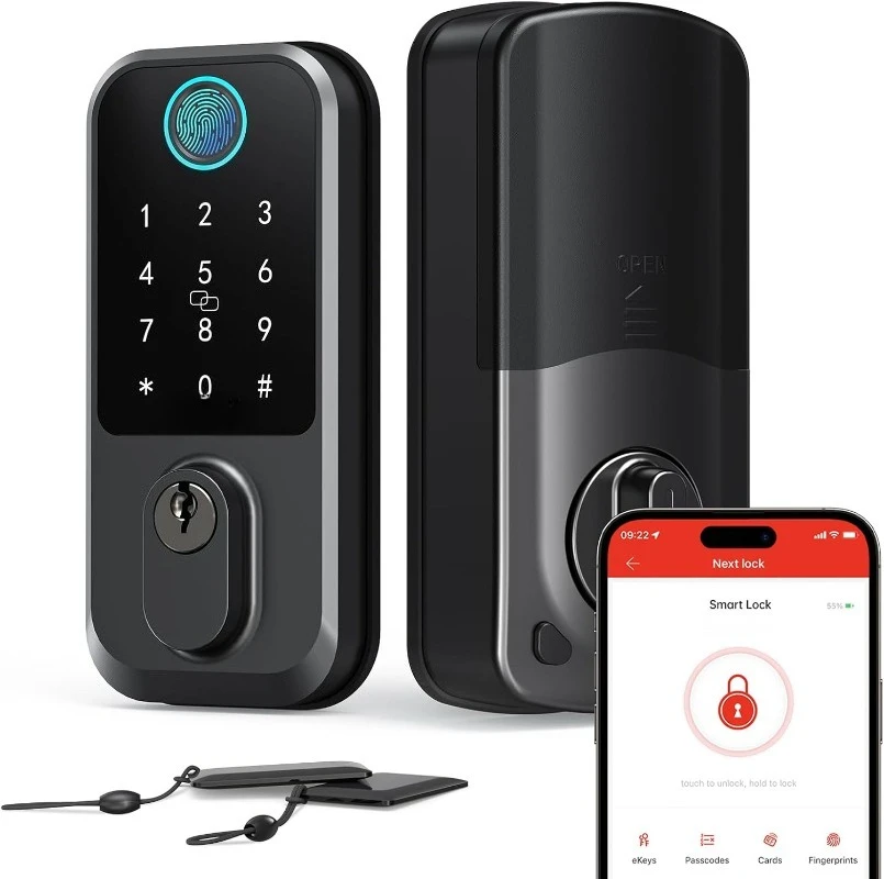 

Keyless Entry Wi-Fi : Fingerprint Lock for Exterior Doors, Biometric Smart Deadbolt Locks for Front Door, Key
