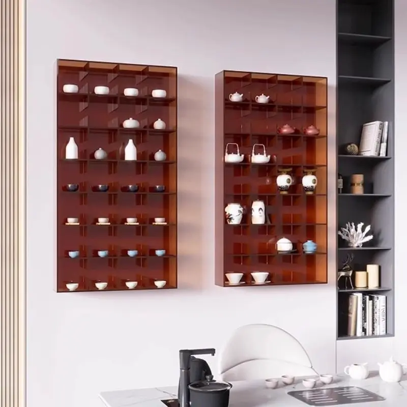 Teacup rack Acrylic Bogu rack Wall-mounted upper wall Teapot display shelf Tea set Modern Duobao Pavilion partition