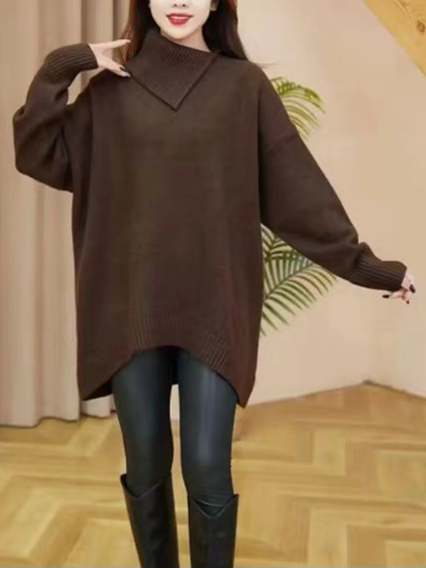 أنيقة غير متناظرة هيم فضفاض متماسكة سترة المرأة Faion ربيع الخريف جديد Sle مريحة لينة النسيج ملابس غير رسمية للتنقل