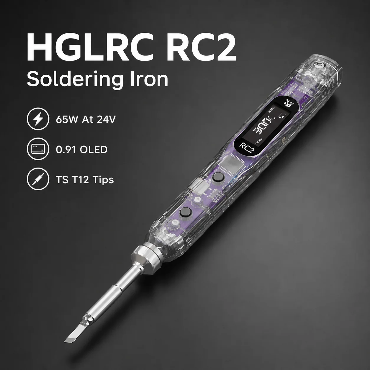 hglrc-rc2-65w-ポータブルはんだごてツールキット-091-インチ-oled-ディスプレイ-pd30-qc20-ts-t12-チップ-fpv-ドローン修理用