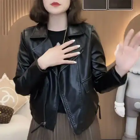 여성용 가죽 재킷, 오토바이 봄버 재킷, 방풍 바람막이 크롭탑, 스트리트웨어, PU 가죽 코트, 지퍼
