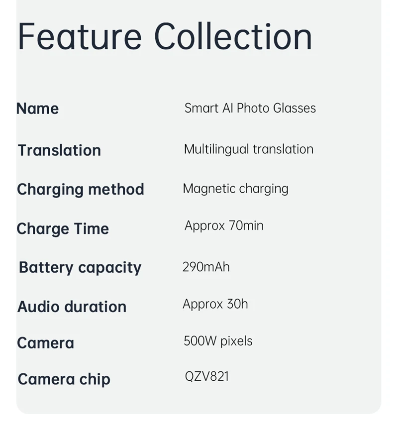 AI Smart Audio-Brille mit 4K HD-Kamera, WLAN-Videoaufzeichnung, Bluetooth-Anruffunktion, mehrsprachiger Übersetzung und tragbarem Smart-Eyewear – Detail 16