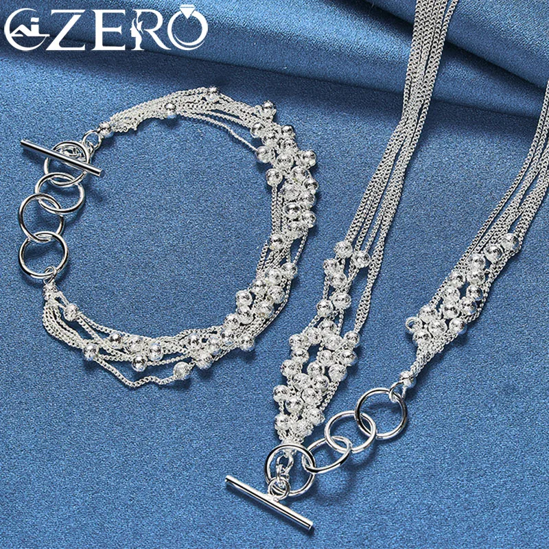 

ALIZERO 925 Sterling Silver 2pcs Sets OT Buckle Chain Frosted Grape Beads Bracelet Necklace For Women Wedding Party Jewelry Set