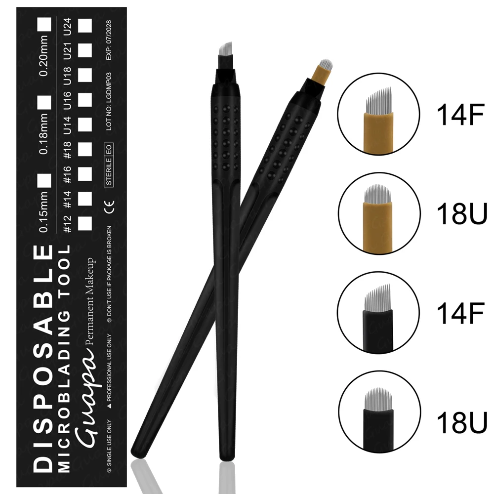 5PCS Schwarz/Rosa/Weiß Einweg Microblading Stift Manuelle Hand Werkzeug Mit Kappe Augenbraue Kunststoff Tattoo Versorgung Durchmesser 0,18 MM Microblades