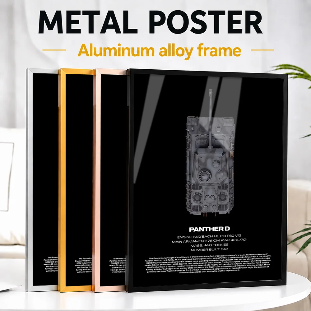 Panther D Tank Technical Framed Aluminum Metal Poster Customized Photo Drafting Style Wall Art For Library Ideal Birthday Gift