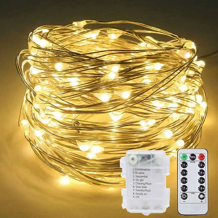 Battery LED String Lights Copper Silver Wire Garland Light Remote LED Fairy Lights for Christmas Wedding Outdoor Decoration