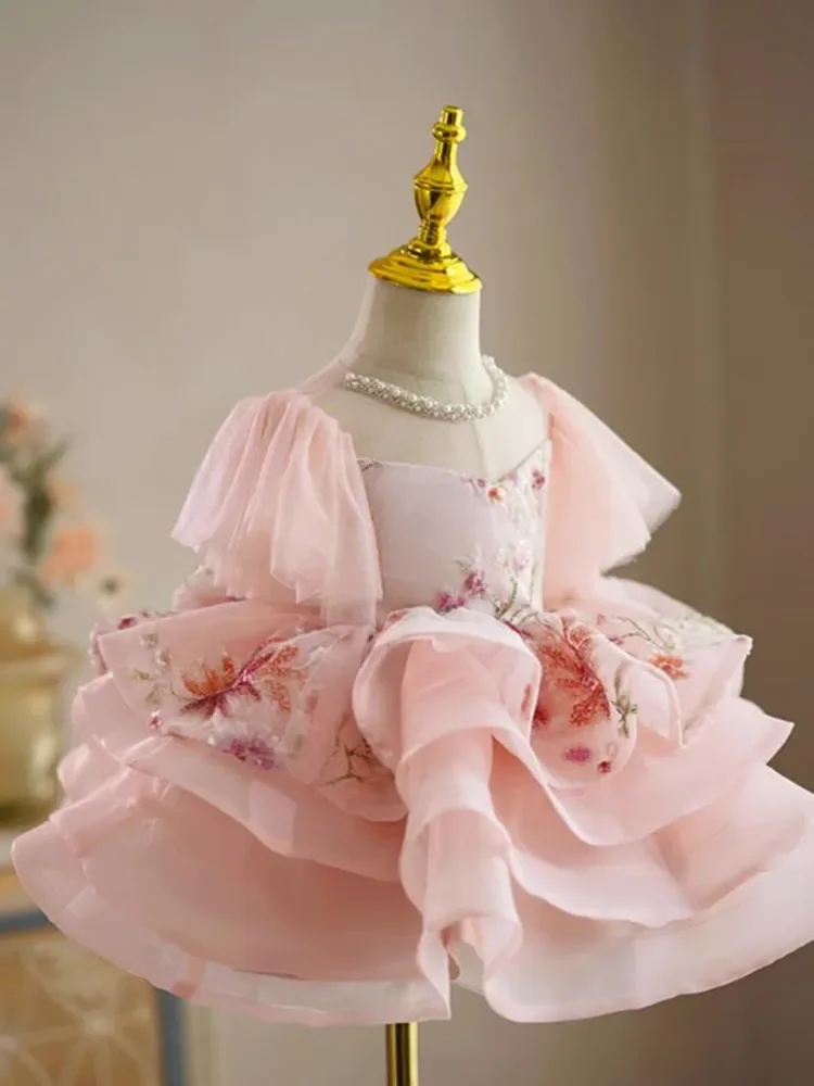 Birthday Baptism Party Girls Dresses A3322 Children's Princess Evening Gown Bow Pearls Sequins Flower Design Kids Wedding