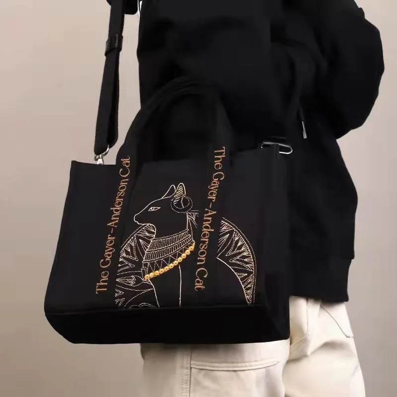 Imagem -03 - British Canvas Shoulder Bags para Homens e Mulheres Black Cat Embroidery Handbags Retro Bolsa do Mensageiro Moda