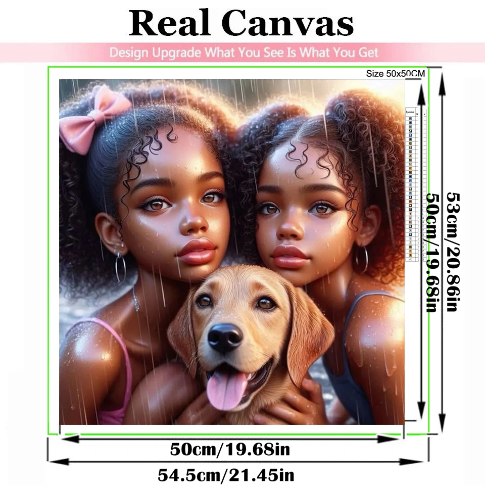 Two African Black Girls Labrador DIY Diamond Painting Rhinestone Cross Stitch Kit Mosaic Diamond Embroidery Home Decor Gift