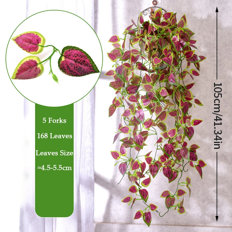 105cm Artificial Plants Vines Fake Green Leaf Ivy Plastic Wall Hanging Faux Scindapsus Crabapple for Home Garden Wedding Decor