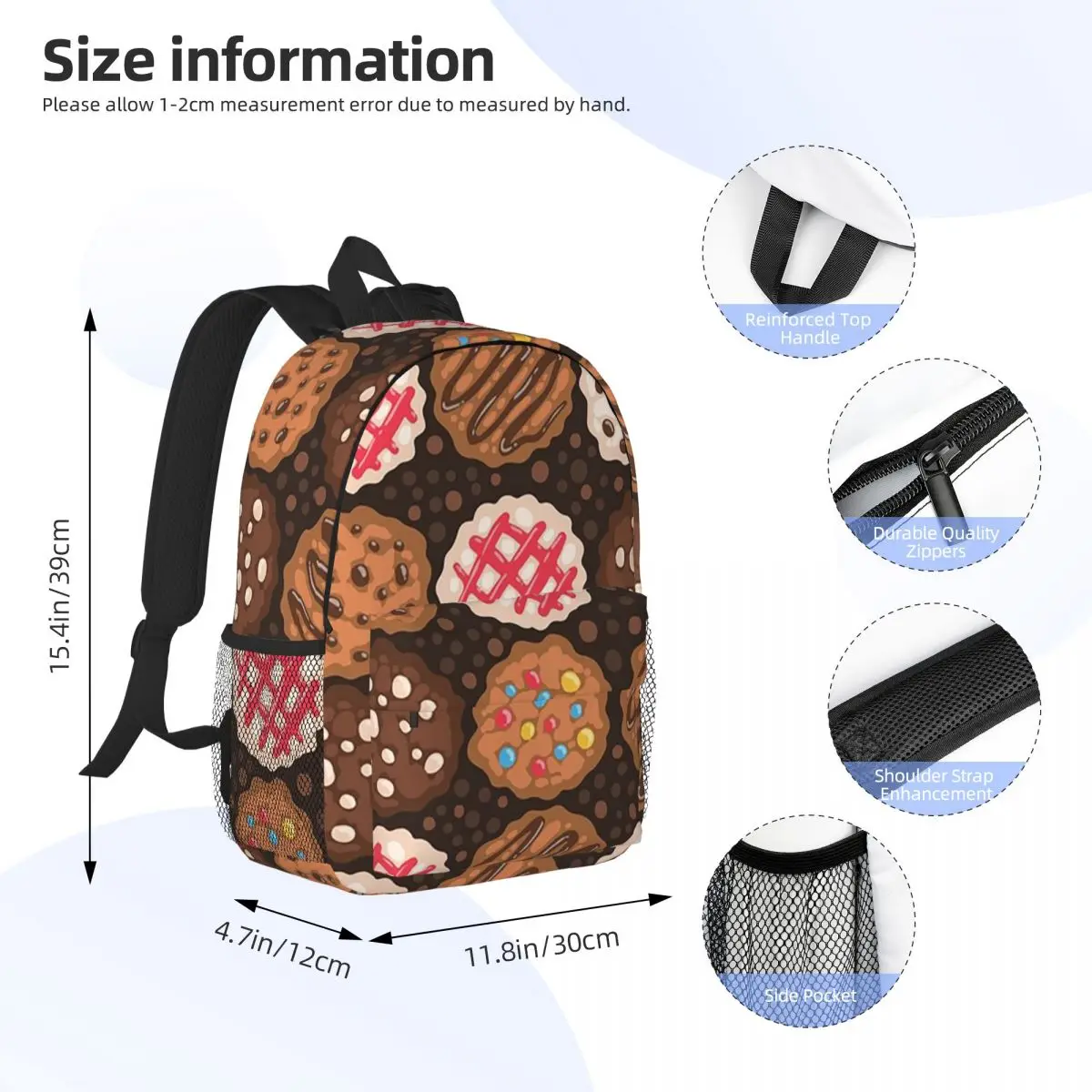 Cartoon Cookies Chocolate Cookie Backpack Daypack Large Capacity Boys Girls BookBag Shoulder Bags for Men Women Kids School Bag