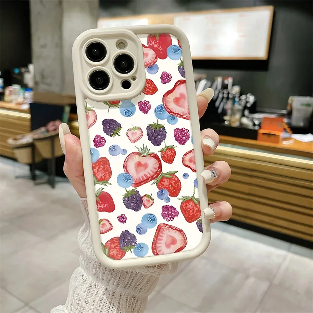 Fruit Strawberry Painted Mix match Phone Case For iPhone 15 14 13 12 11 Pro Max XS XR X 7 8 Plus SE Candy Lens Protectiou cover