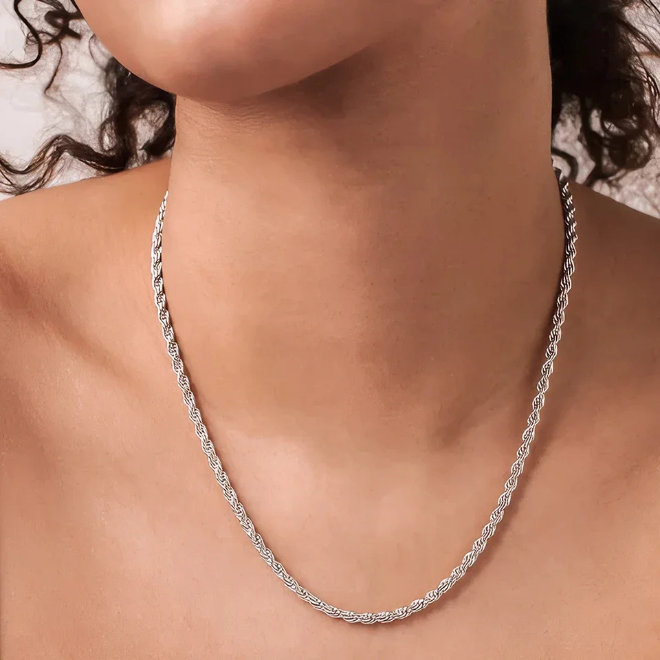 ALIZERO 925 Sterling Silber 4 MM Seil Kette Halsketten Für Frauen Männer Mode Hip Hop Party Punk Halskette Schmuck Großhandel – Detail 7