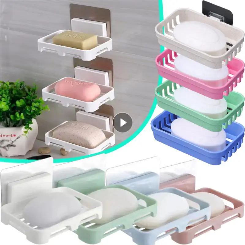 Soap Holder Wall Mount Drain Bathroom Accessories Soaps Dishes Shower Soap Dish Box Plastic Sponge Soaps Tray Kitchen Organizer