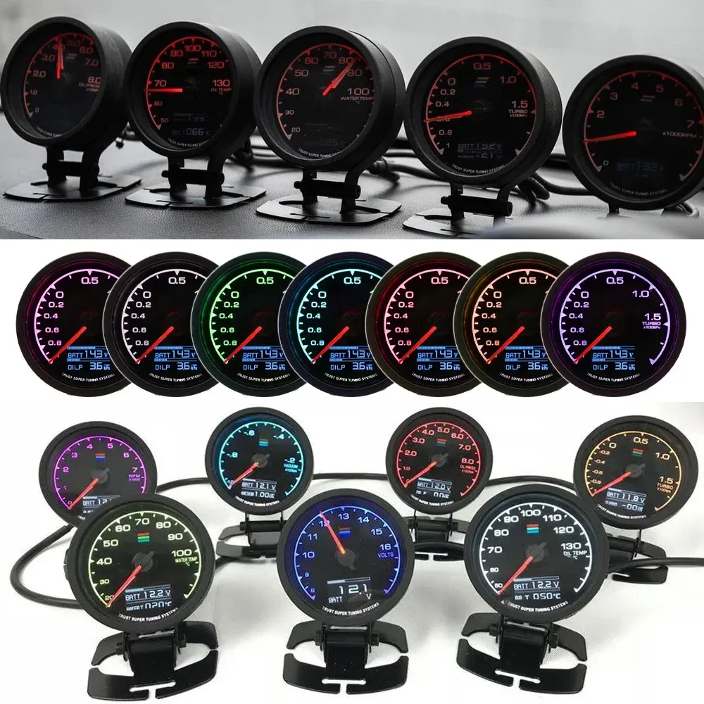 For GReddi 62mm 2.5 Inch 7 Color Turbo Boost Gauge Car Multi LCD Digital Display  Racing Meter Turbine Water Temp Oil Temp Gauge