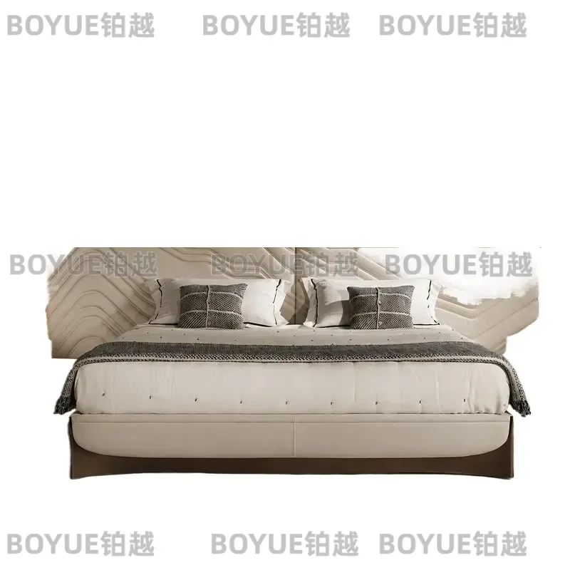 Italian Light Luxury Matte Fabric Bed Large Flat Wide Screen Master Bedroom Villa Style Mountain Design Upholstered Platform