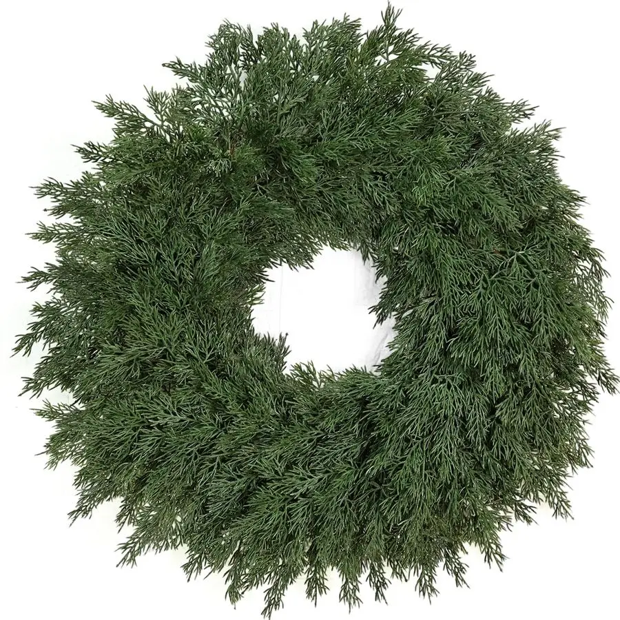 

Рождественский кедровый венок Real Touch, рождественские венки для входной двери, реалистичный венок из сосны, большие зеленые венки из кипариса для дома