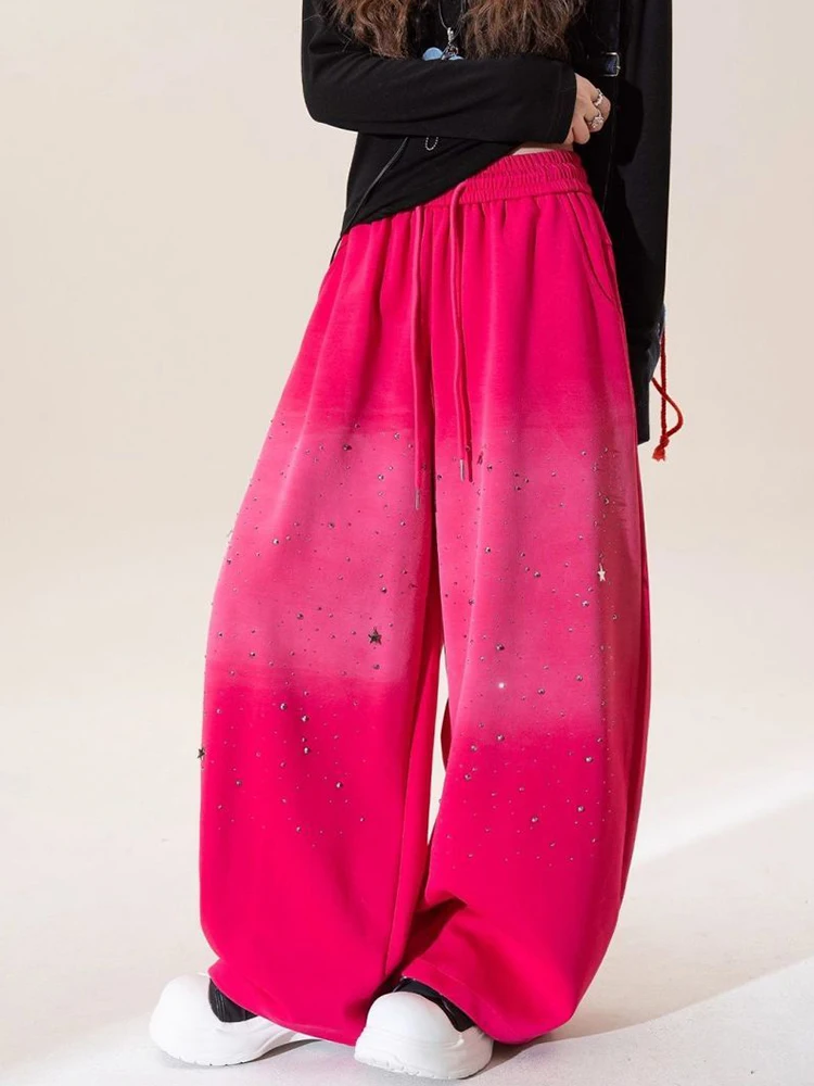 Vintage Gradient Y2K Pant Women Streetwear Loose High Waist Harajuku Diamond Trousers Casual Retro Bf American Hip Hop Pants