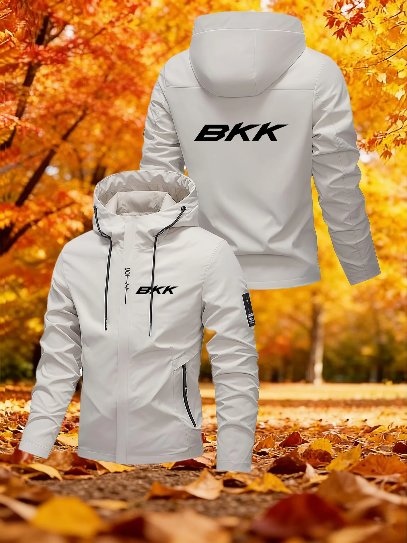 Herren-Kapuzenjacke BKK mit großem Buchstabenmuster, geeignet zum Wandern, Bergsteigen, Angeln und Campen. – Detail 11