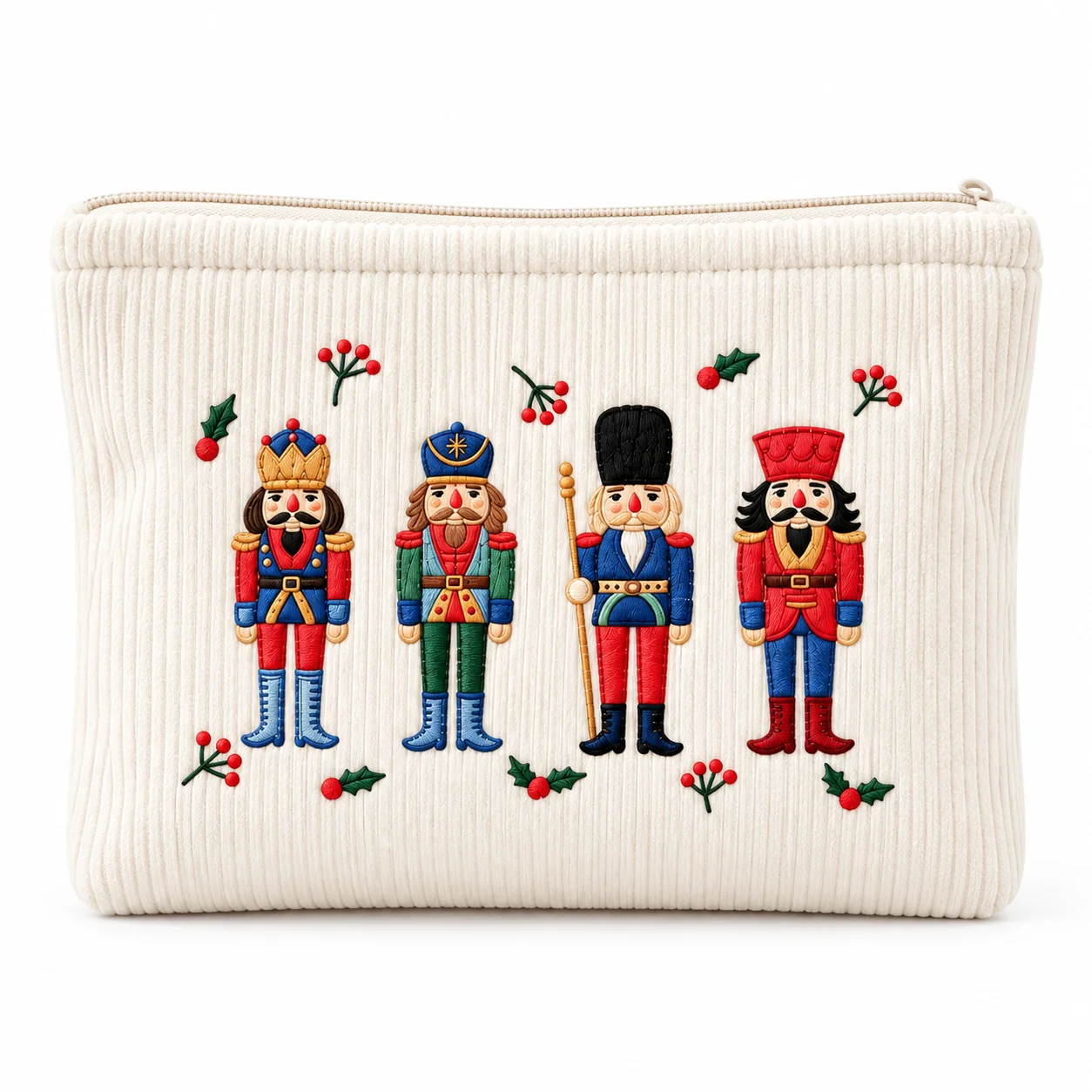Nutcracker Embroidery Corduroy Cosmetic Bag Soft Makeup Pouch Large Travel Toiletry Organizer Women Storage Bag Gift Pouch