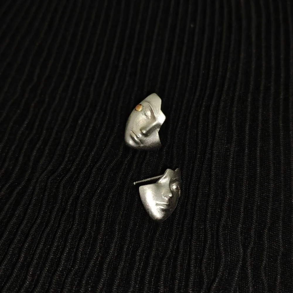 Vintage Mystical Masked Faces Earrings Gothic Mask Piercing Studs Geometric Earrings Simple Unique
