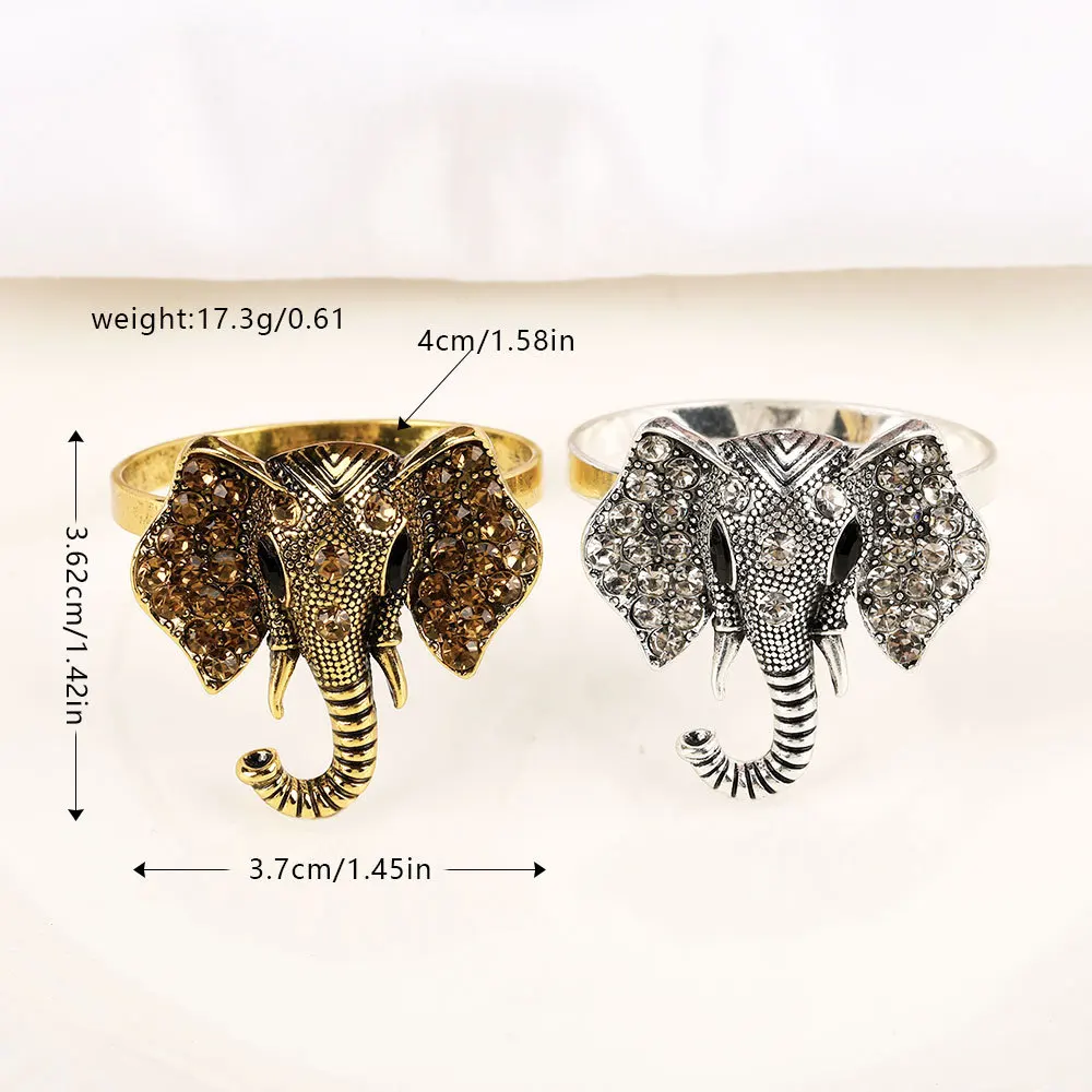 Vintage diamond-encrusted elephant tissue ring Western restaurant napkin ring napkin buckle cloth ring 6PCS