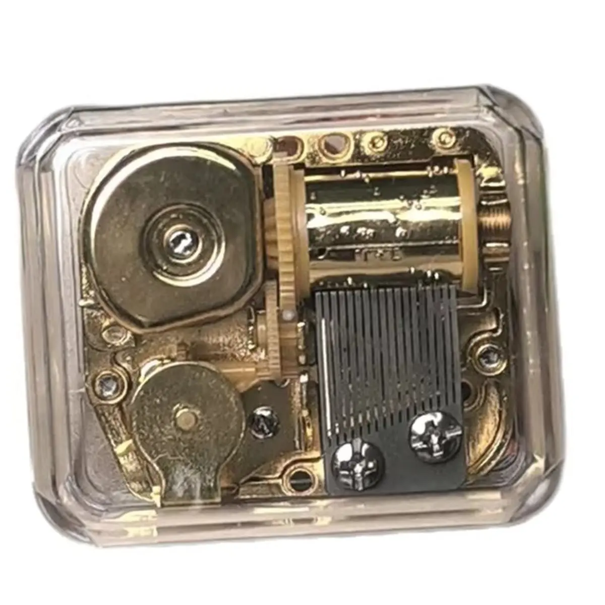 Promotion Transparent Gold-Plated Square Music Box with A Bar-Shaped Movement Music Box for Home Decoration