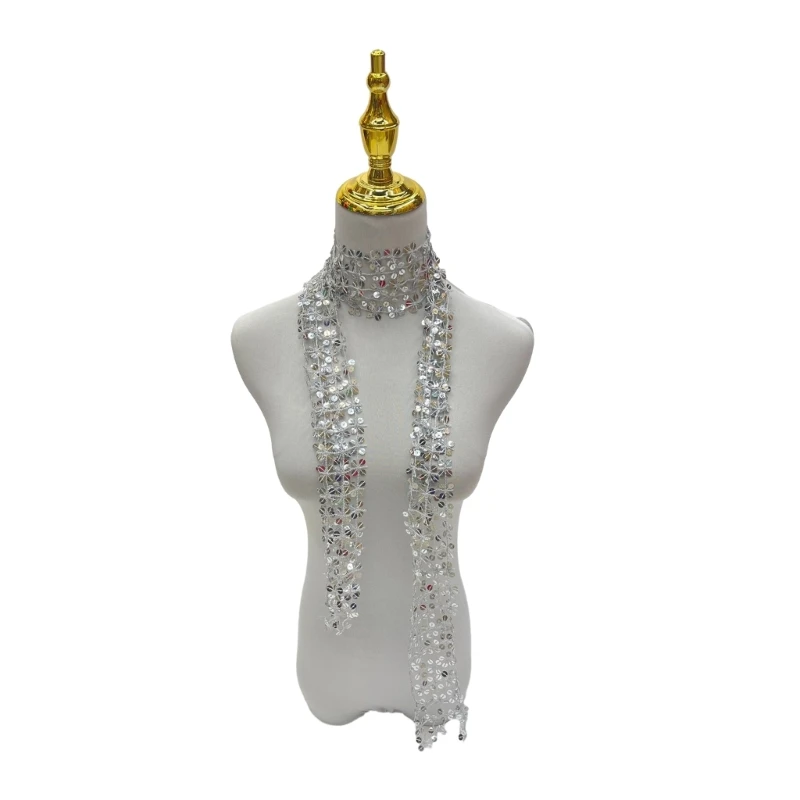 Woman Banquet Scarf with Sequins Shinning Collar for Ladies Dancing Singing