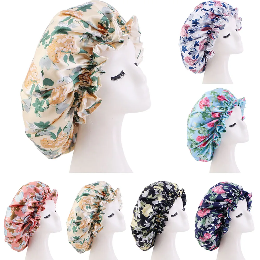 African Pattern Ankara Print Bonnet Women Night Sleep Cap Satin Lining Soft Extra Large Head Wear Ladies Headwrap Hair Care Hat