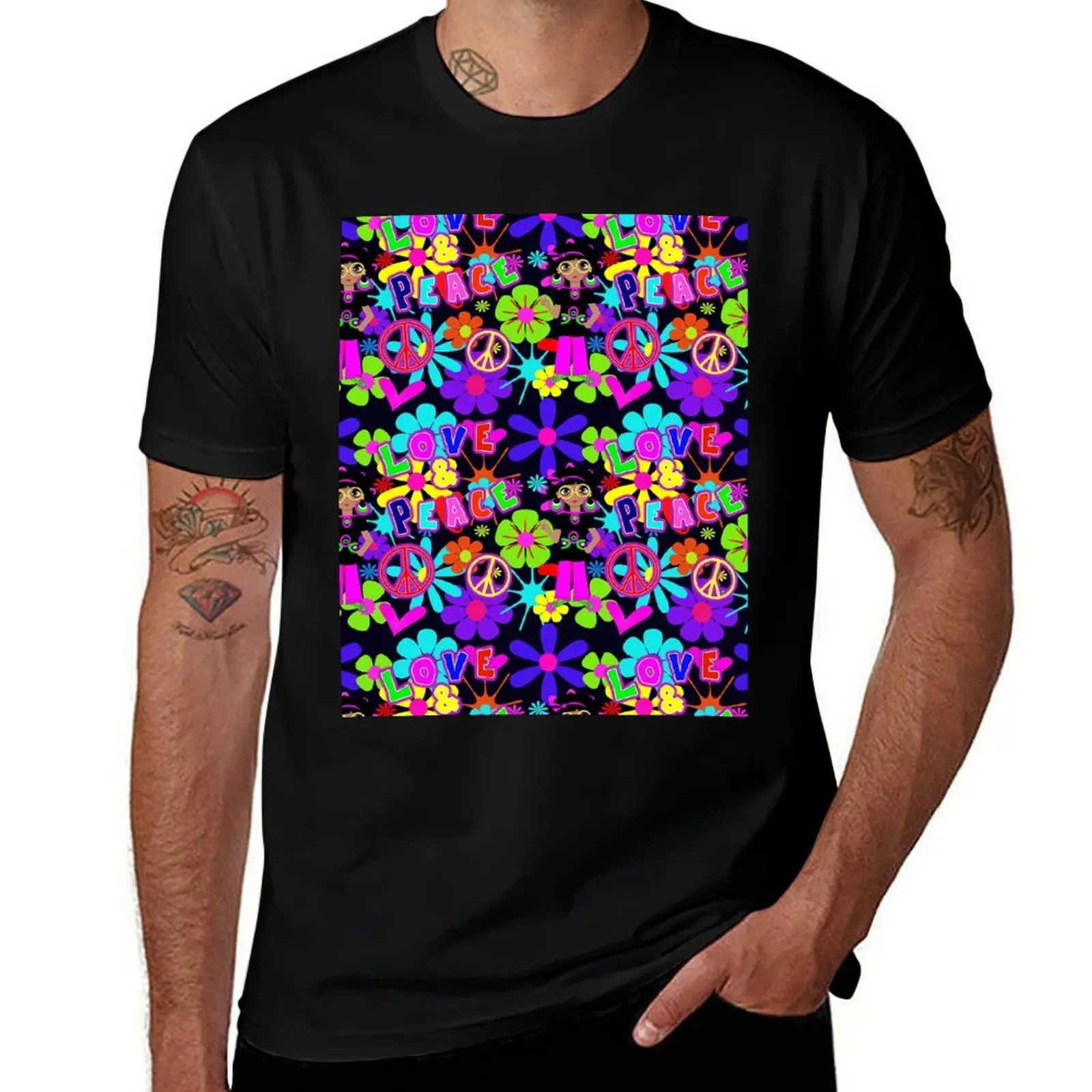Groovy Hippie Flower Power Love & Peace Colorful 60's Retro Pattern T-Shirt Holiday Outdoor T-Shirt