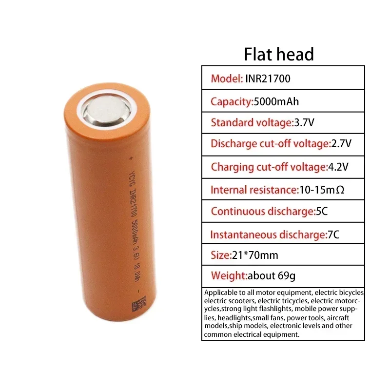 3,7 V 21700 wiederaufladbarer Akku 5000 mAh Lithium-Ionen-Akku 3C-Entladung High-Definition geeignet für LED-Taschenlampen