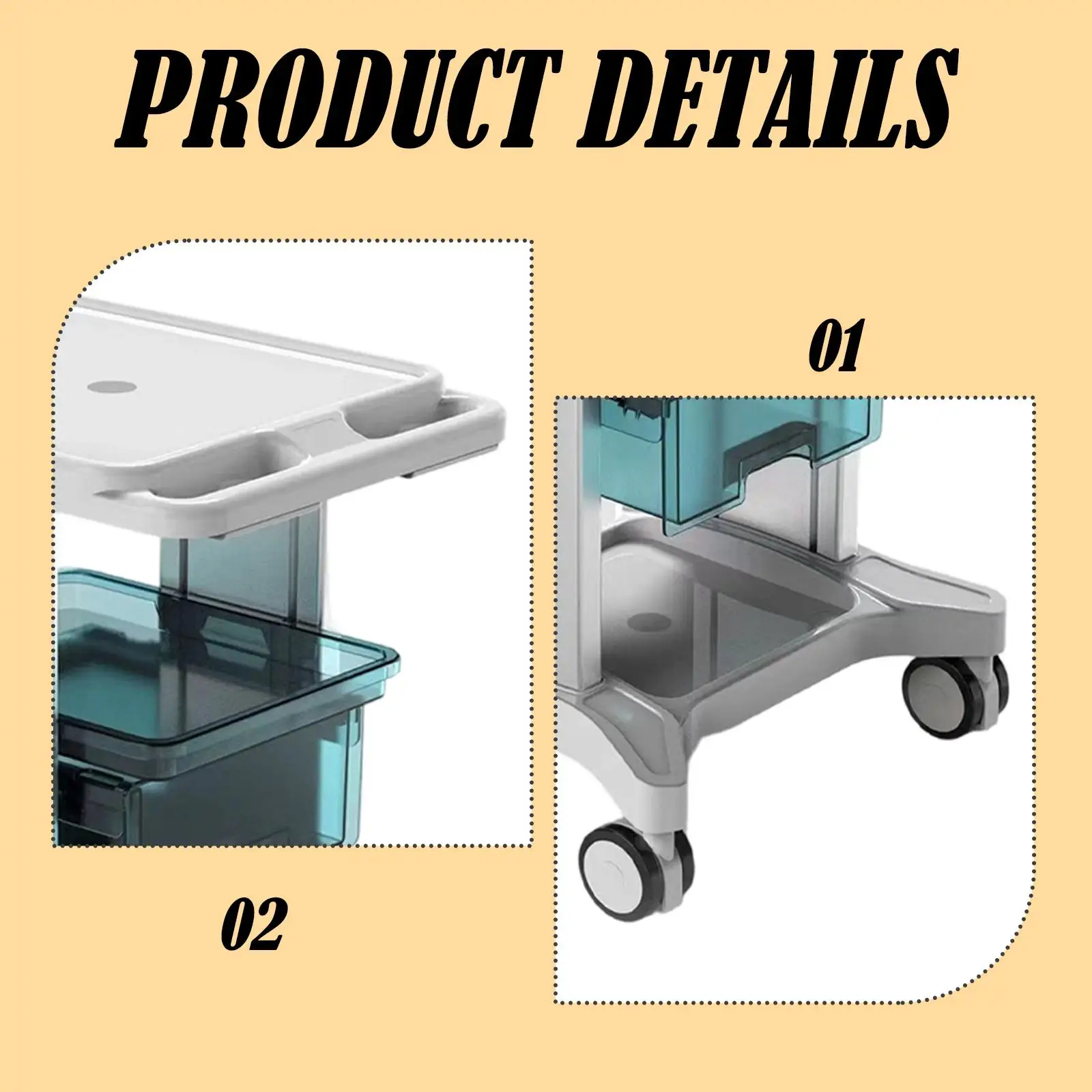 عربة أدوات التجميل محطة العمل المتنقلة المهنية سهلة التجميع 44.5x41.7x75 سنتيمتر صينية أدوات مع أدراج متعددة الوظائف #5