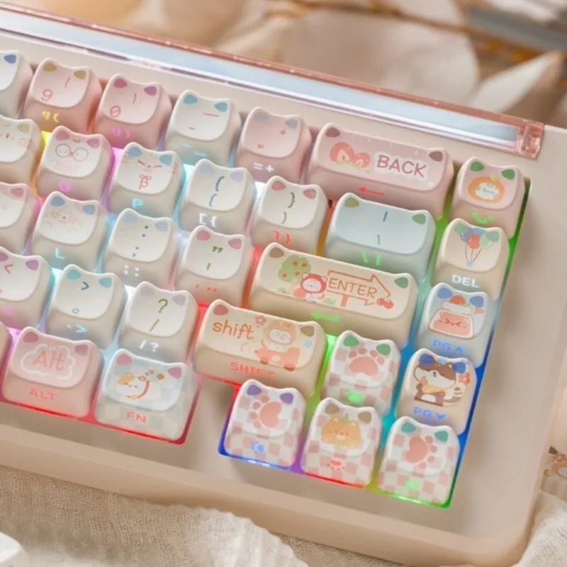 

Cat Party Theme Keycaps Set Customized PBT Sublimation MAO Profile Keyboard Cap Side Carving Transparent Keyboard Accessories