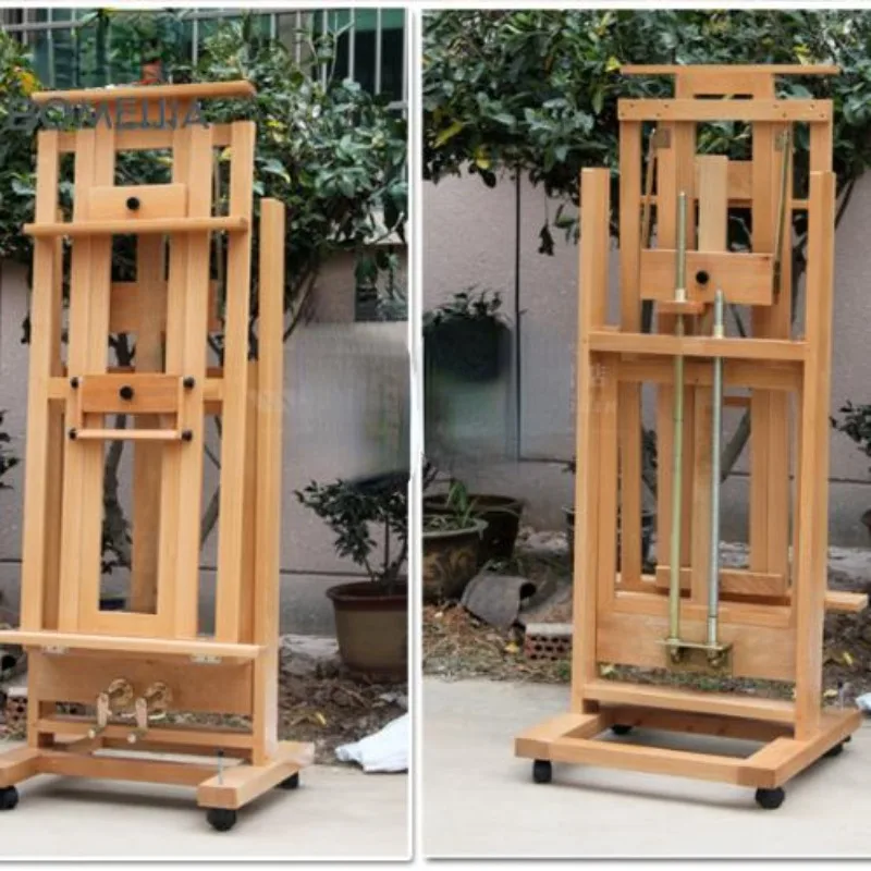 High Quality Professional Supplier Double Rocker Beech Wooden Artist Painting Easel with Wheels