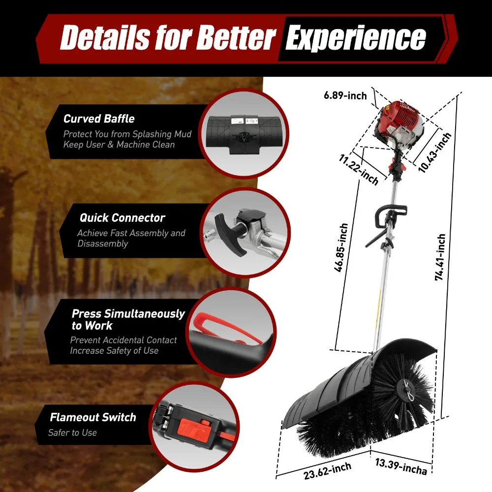 Бензиновая подметальная машина, подметальная машина, лопата для снега, ручные инструменты для чистки метлы, щетка для травы, подметальная машина для газона, 1700 Вт, 2,3 л.с.