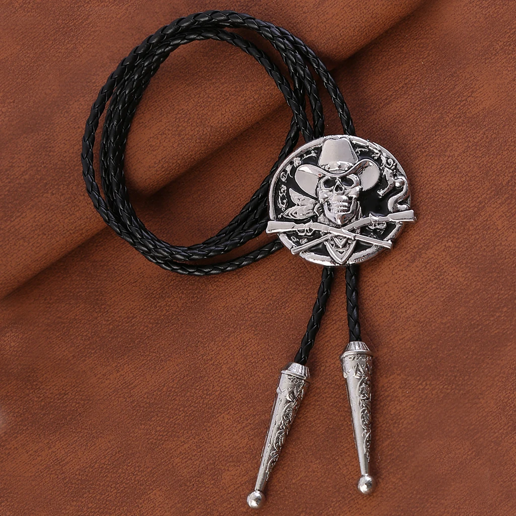 Western Cowboy double gun hat Skull Bolo tie