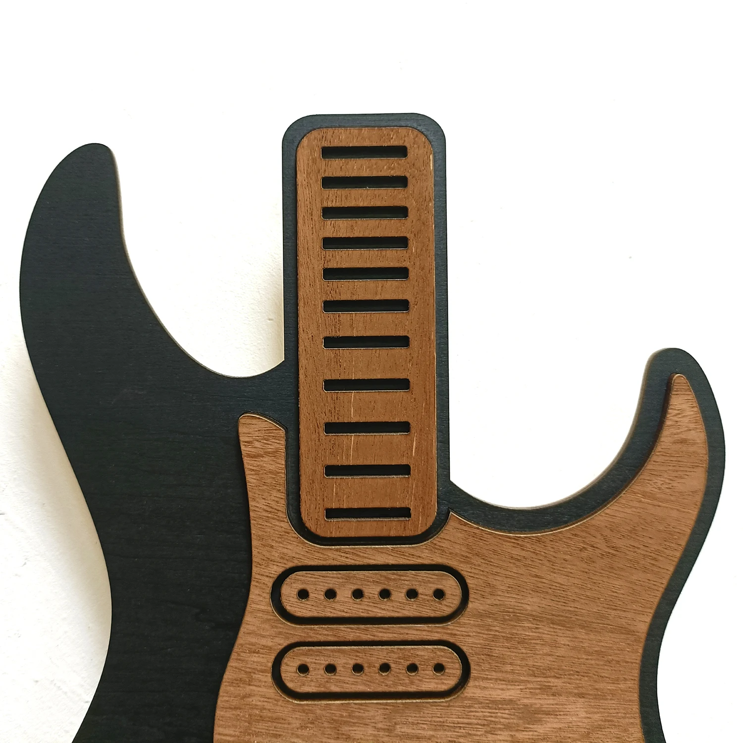 Dual Layers Guitar Wooden Wall Clock For Music Studio Bass Guitarist Home Decor Natural Timber Wall Watch Handcrafted Wood Clock