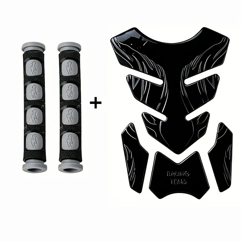 3pcs Motorcycle Accessory Set Includes 1pc 3D Motorcycle Fuel Tank Cap Fishbone Sticker+2pcs Set of Motorcycle Handlebar Covers