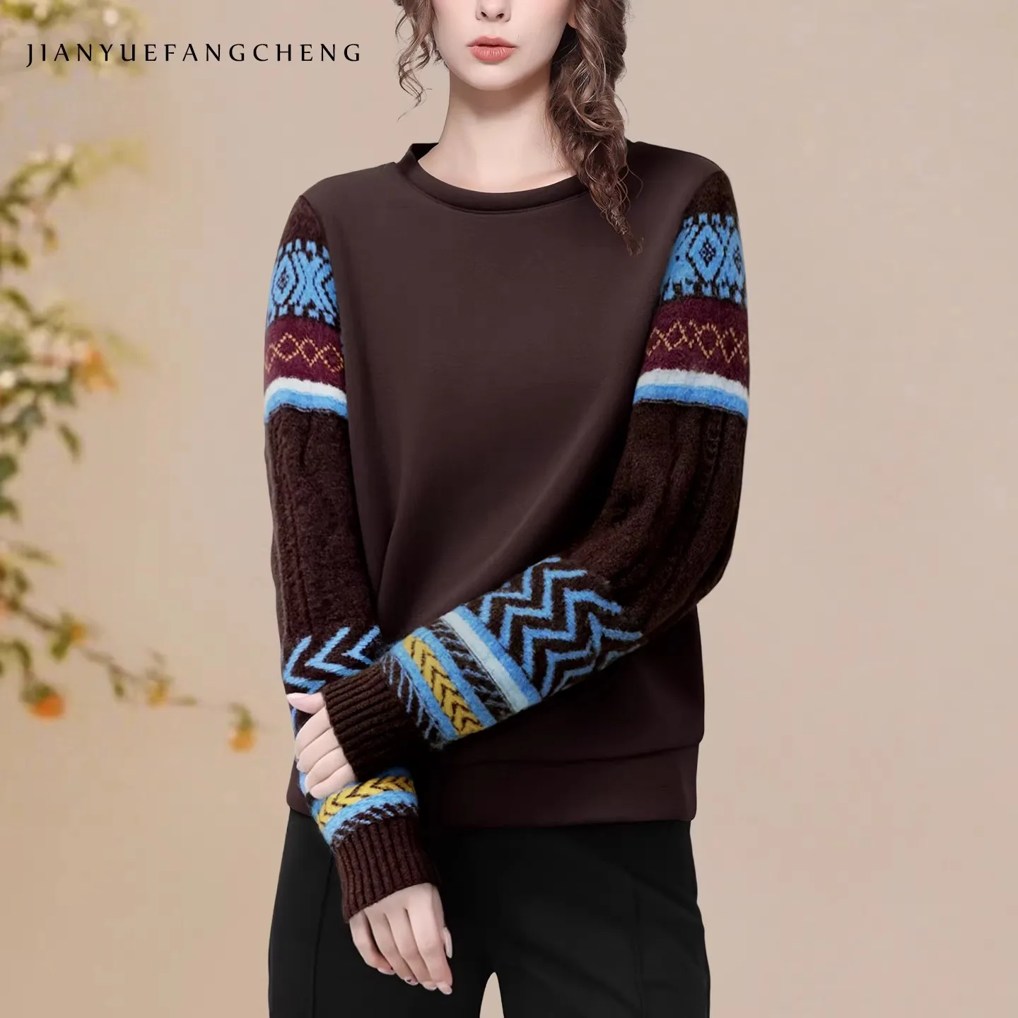 

Женский свитер в стиле бохо с круглым вырезом, теплый, уютный, осенне-зимний, с длинными рукавами, вязаный пуловер свободного кроя, повседневный ретро-свитер