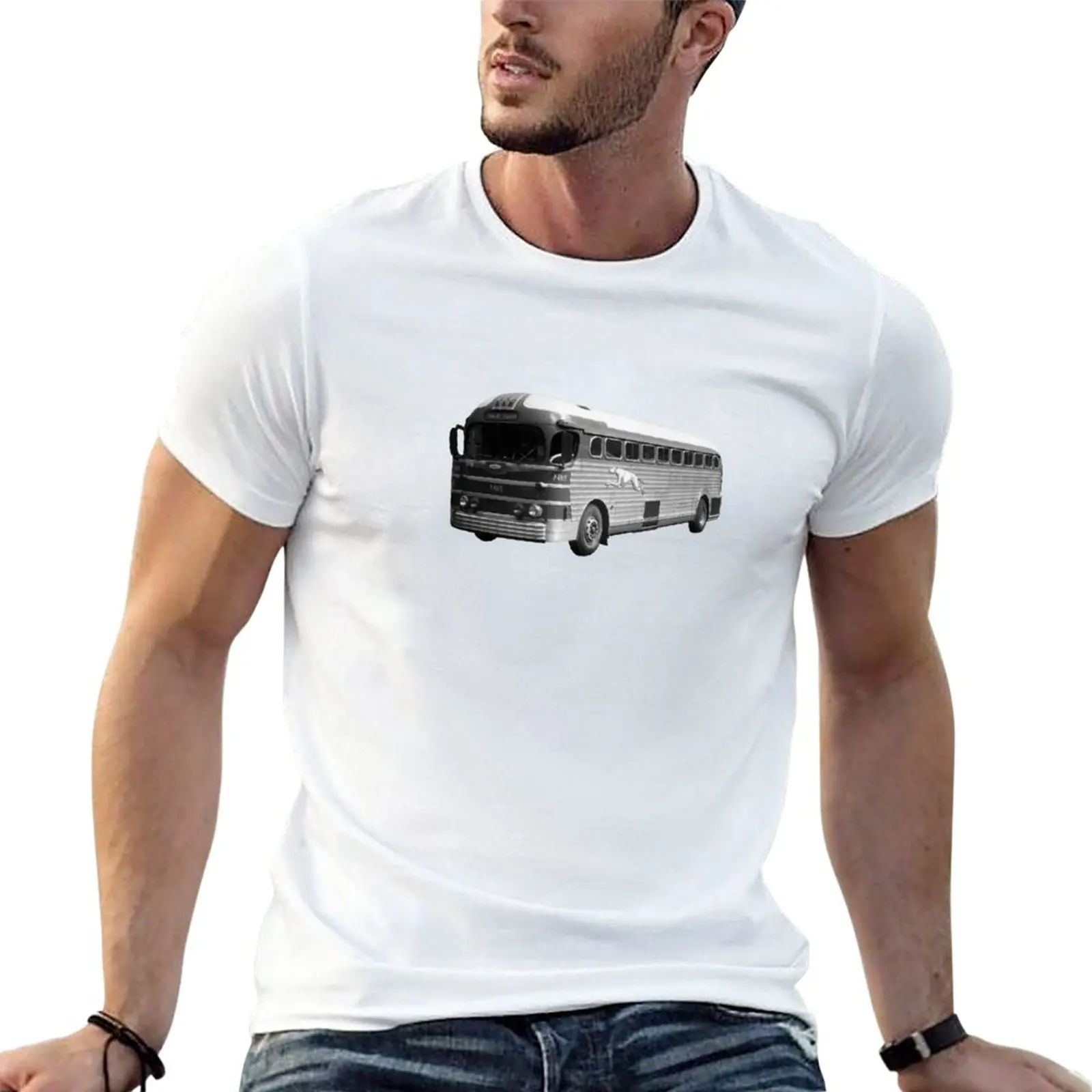 

New Black and White Vintage Greyhound Bus T-Shirt T-shirt short Aesthetic clothing t shirts for men