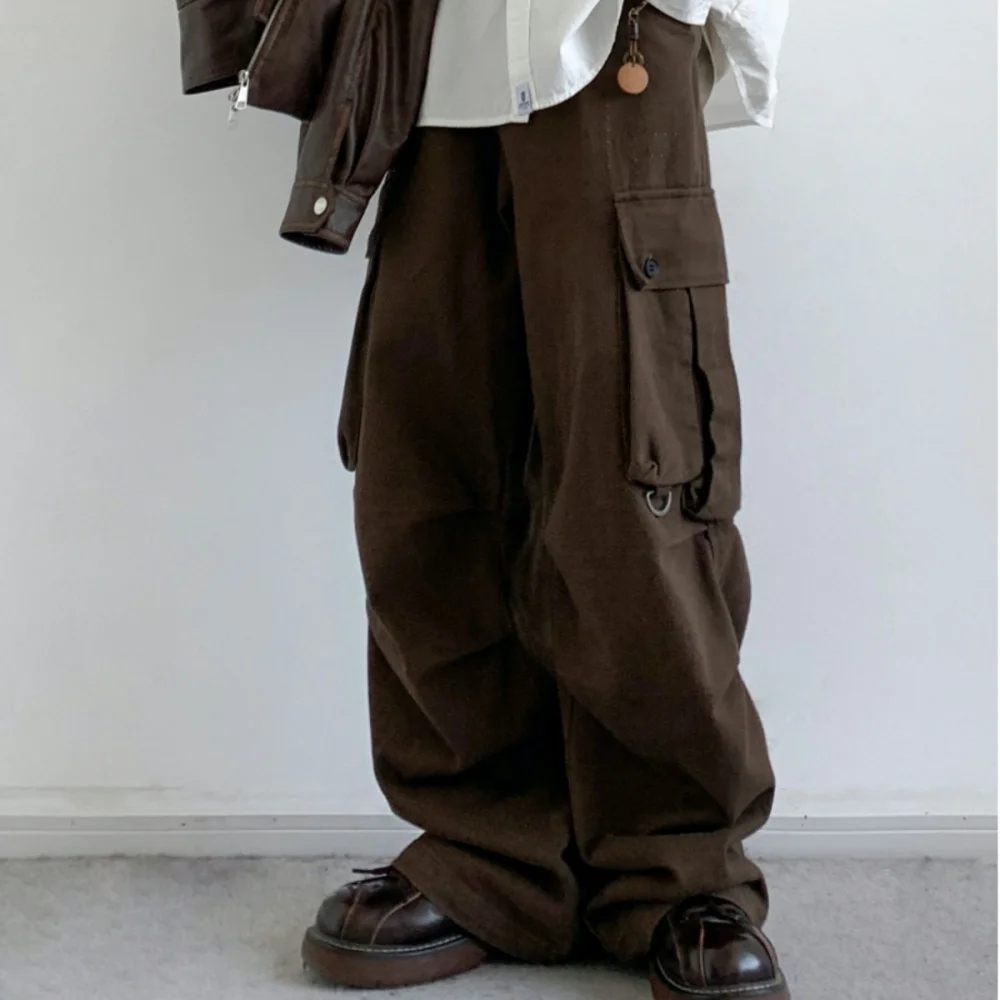 Japanese Streetwear Multi-Pocket Casual Pants Men Women Clothing Vintage Hip Hop Loose Straight Pants Korean Fashion Trousers