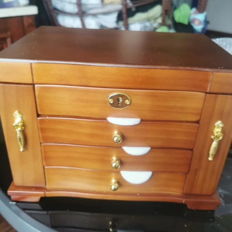 Wooden Jewelry Storage Box with Lock Large Capacity Necklace Storage Container Women Retro Ring Case Jewelry Accessory Organizer