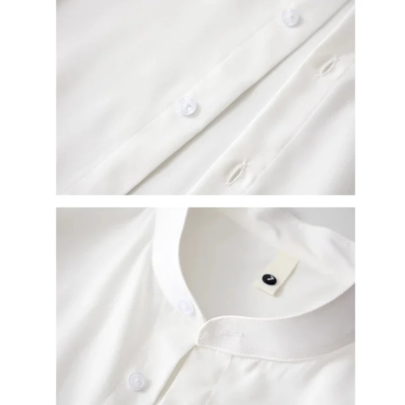 White Mens Long-sleeved Shirts, Single-breasted Stand-up Collar Shirt, Fashion Casual Men Tops, European Size S-XL, Black,Green