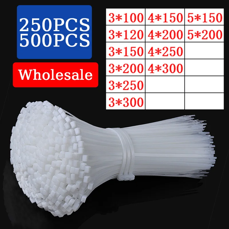 

Self Locking Plastic Nylon Cable Tie White 3X200mm Cable Tie Fastening Ring 3*300mm Cable Zip Tie Wraps Strap Tie 3*100 4*300mm