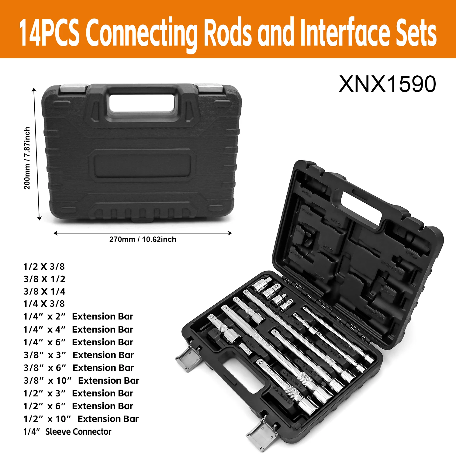 

14 piece sleeve extension rod set universal joint Extension rod batch head Conversion joint sliding rod